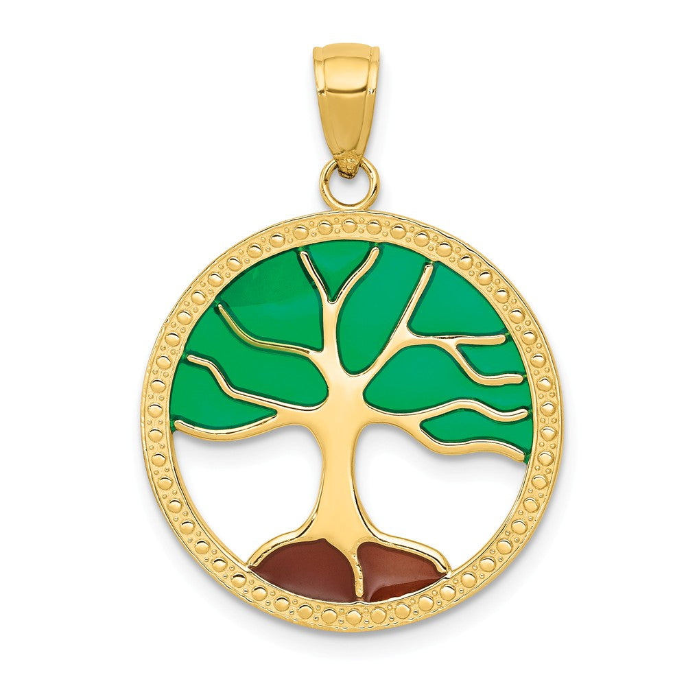 14k Yellow Gold &amp; Enameled Round Tree of Life Pendant, 21mm, Item P26573 by The Black Bow Jewelry Co.