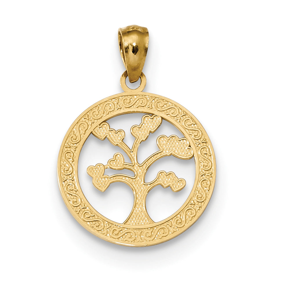 Alternate view of the 14k Yellow Gold One Family Many Hearts Tree of Life Pendant, 16mm by The Black Bow Jewelry Co.