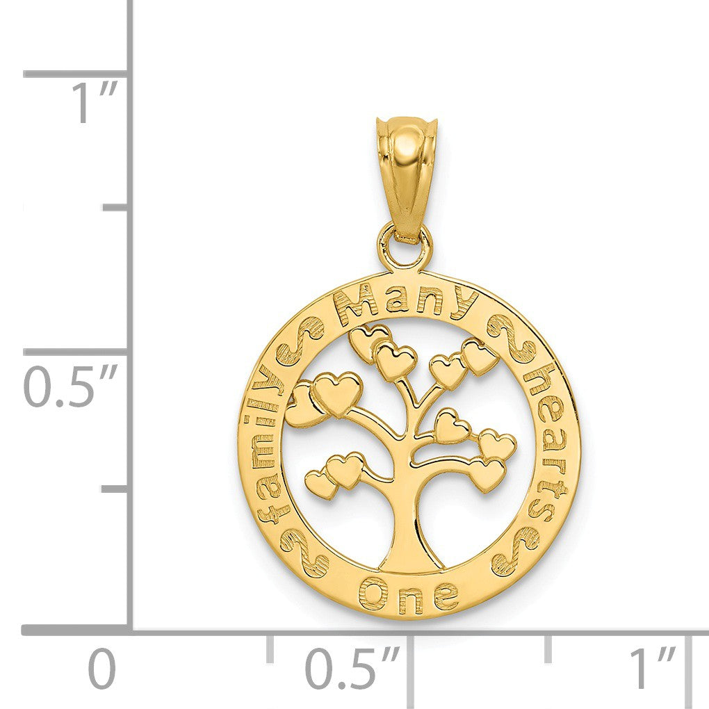 Alternate view of the 14k Yellow Gold One Family Many Hearts Tree of Life Pendant, 16mm by The Black Bow Jewelry Co.