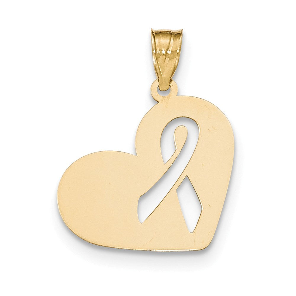 14k Yellow Gold Heart with Awareness Ribbon Pendant, 22mm (7/8 inch), Item P26585 by The Black Bow Jewelry Co.