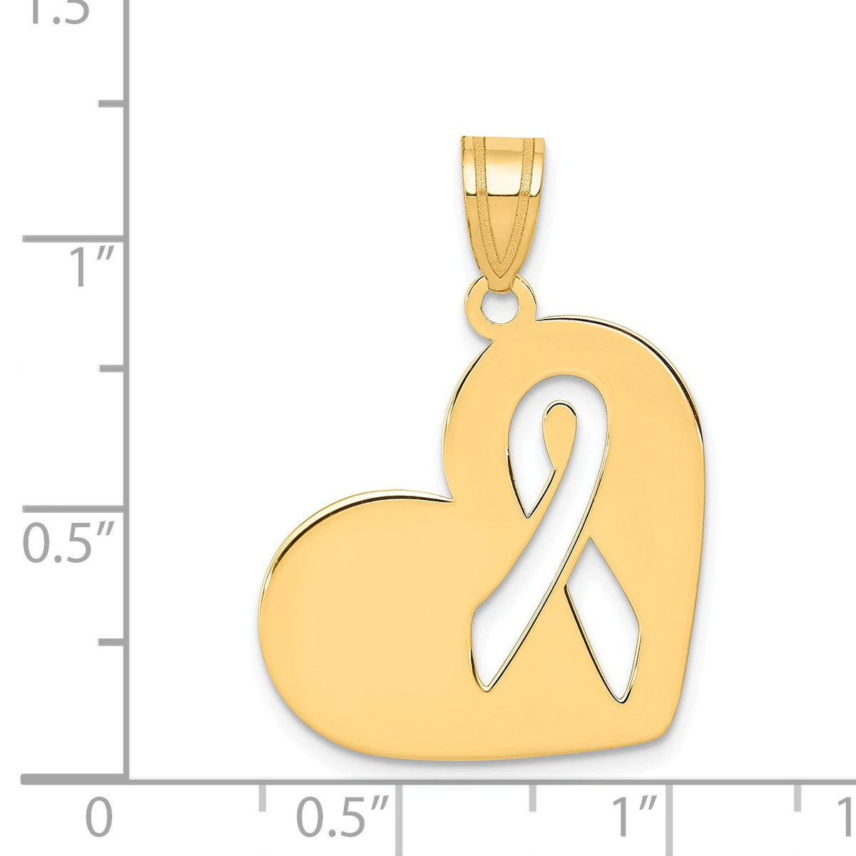 Alternate view of the 14k Yellow Gold Heart with Awareness Ribbon Pendant, 22mm (7/8 inch) by The Black Bow Jewelry Co.