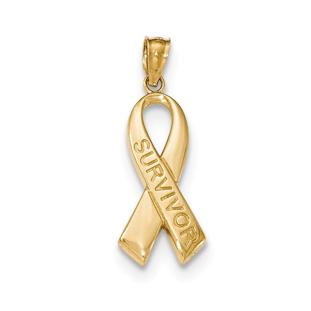 14k Yellow Gold Survivor Ribbon Pendant, 10mm (3/8 inch), Item P26587 by The Black Bow Jewelry Co.