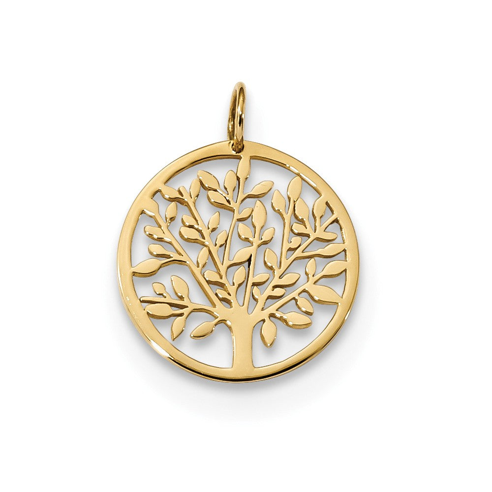 14k Yellow Gold Polished Round Tree of Life Charm or Pendant, 14mm, Item P26589 by The Black Bow Jewelry Co.