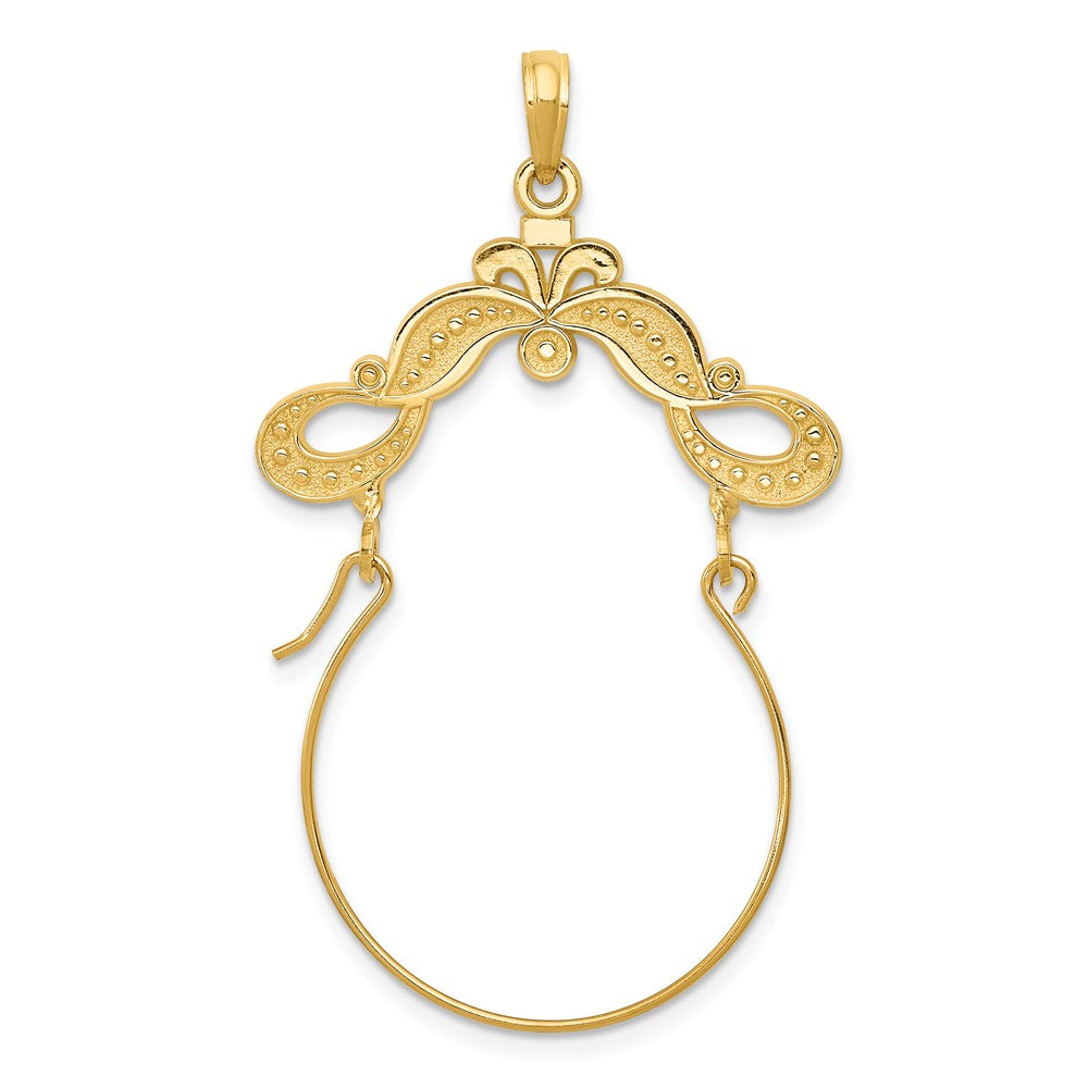 14k Yellow Gold Decorated Ribbon Charm Holder Pendant, 28mm (1 1/8 in), Item P26594 by The Black Bow Jewelry Co.