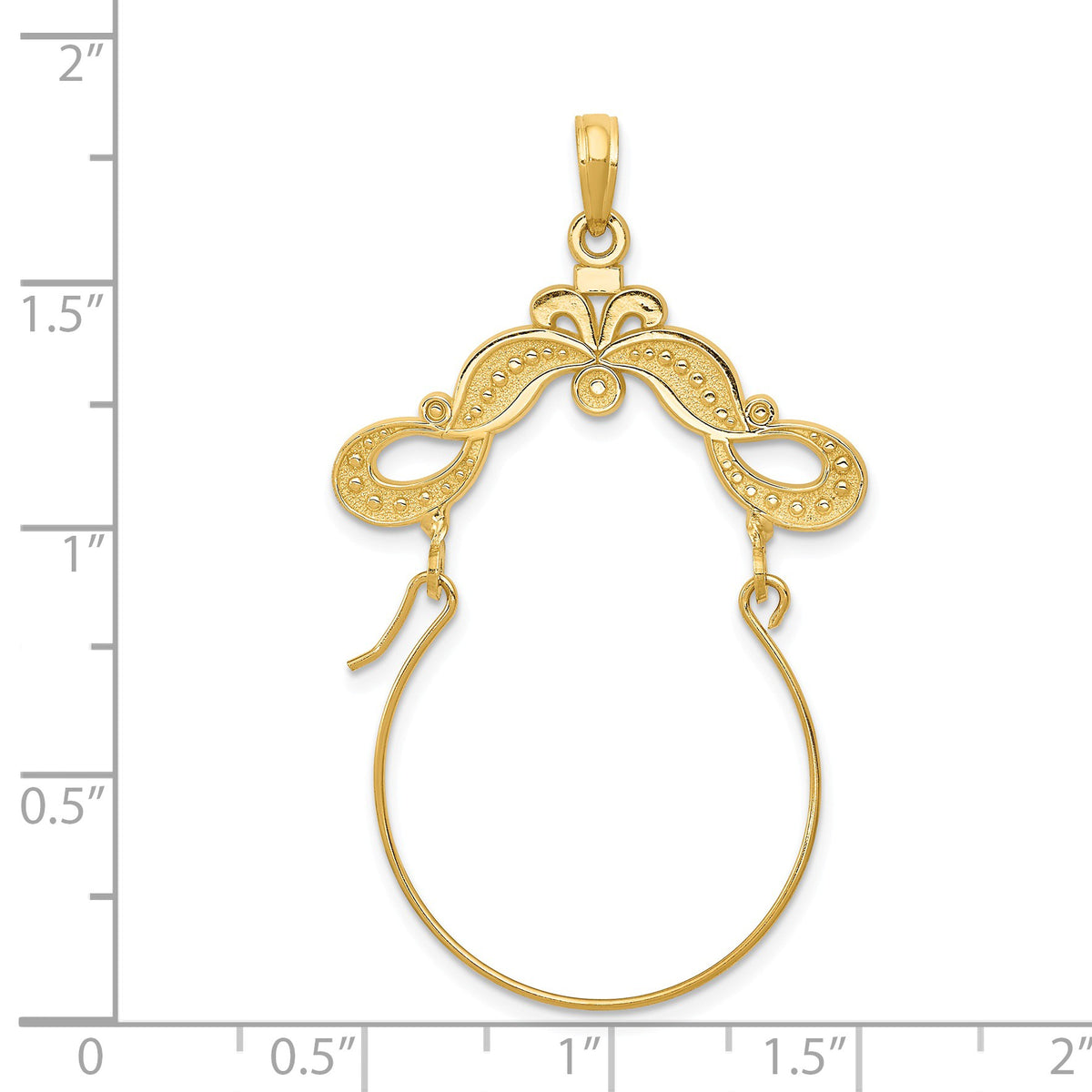 Alternate view of the 14k Yellow Gold Decorated Ribbon Charm Holder Pendant, 28mm (1 1/8 in) by The Black Bow Jewelry Co.