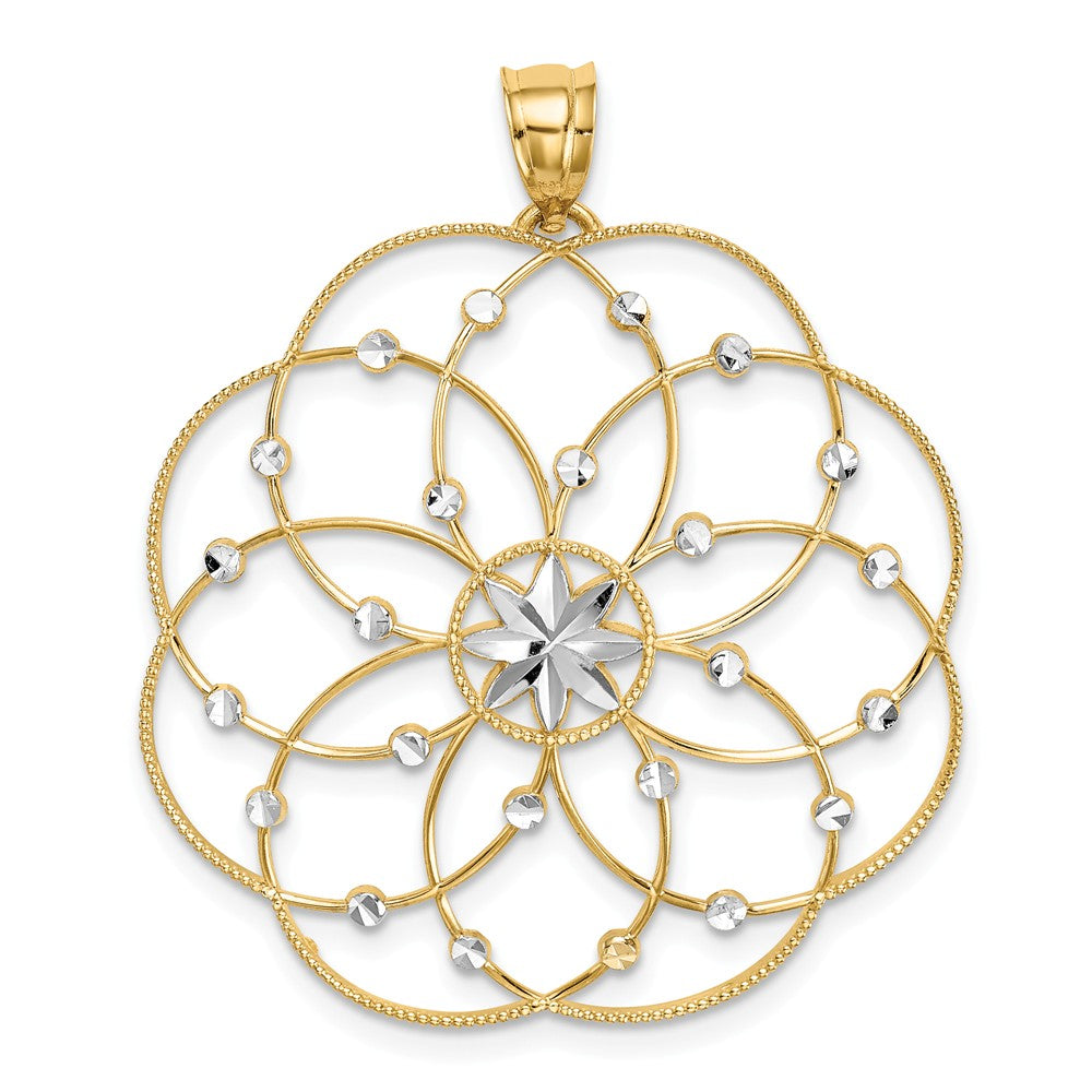 14k Yellow Gold &amp; White Rhodium Spiral Circle Pendant, 32mm (1 1/4 in), Item P26624 by The Black Bow Jewelry Co.