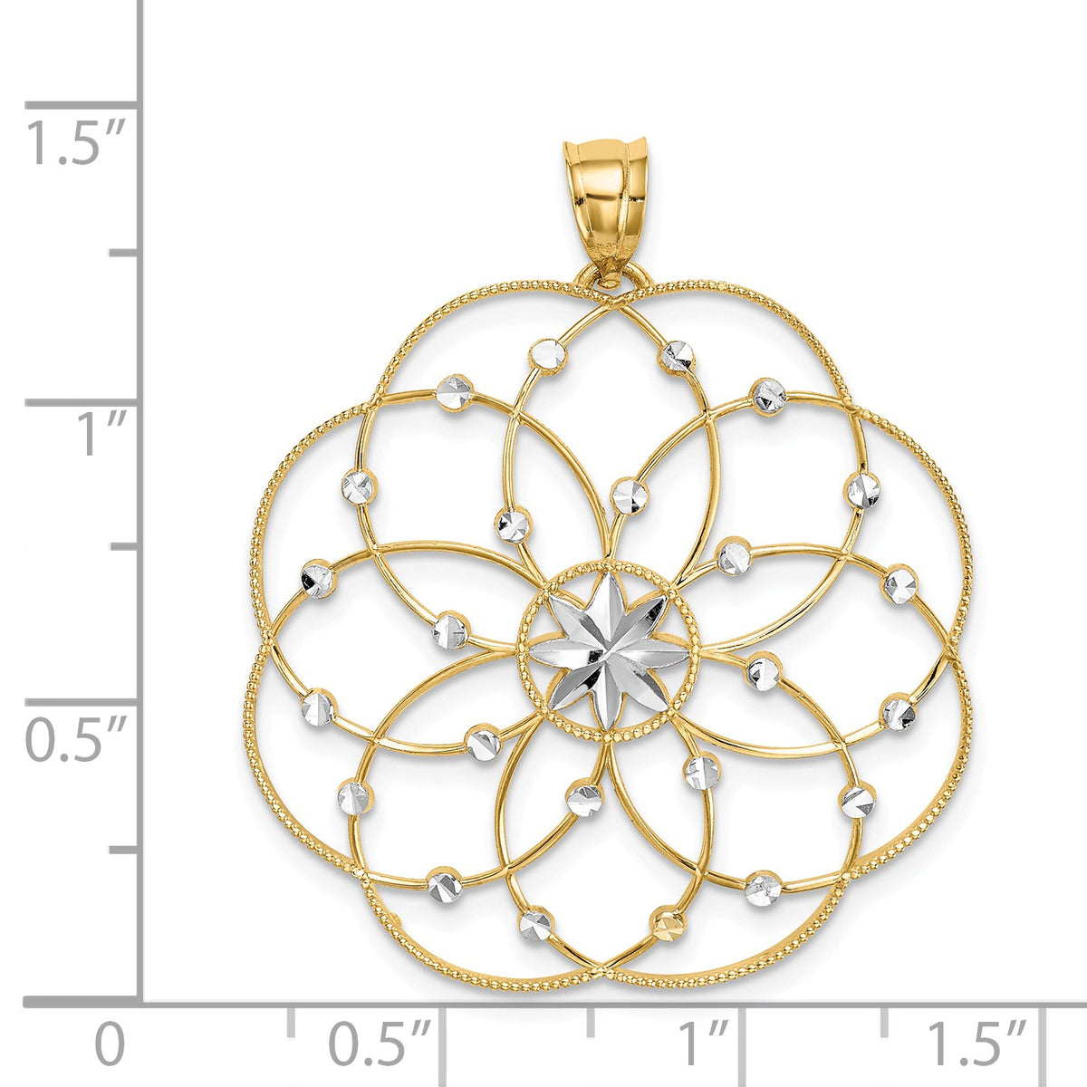Alternate view of the 14k Yellow Gold &amp; White Rhodium Spiral Circle Pendant, 32mm (1 1/4 in) by The Black Bow Jewelry Co.