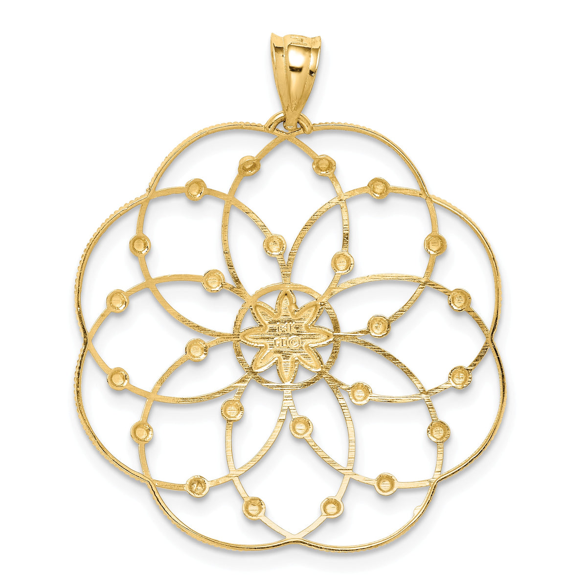 Alternate view of the 14k Yellow Gold &amp; White Rhodium Spiral Circle Pendant, 32mm (1 1/4 in) by The Black Bow Jewelry Co.