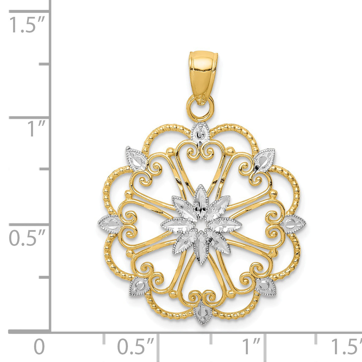 Alternate view of the 14k Yellow Gold &amp; White Rhodium Starburst Heart Pendant, 25mm (1 inch) by The Black Bow Jewelry Co.