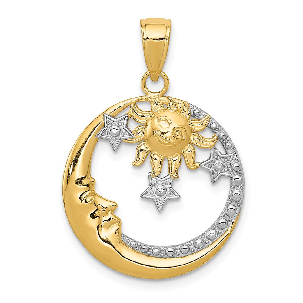 14k Yellow Gold &amp; White Rhodium Round Celestial Pendant, 20mm (3/4 in), Item P26655 by The Black Bow Jewelry Co.