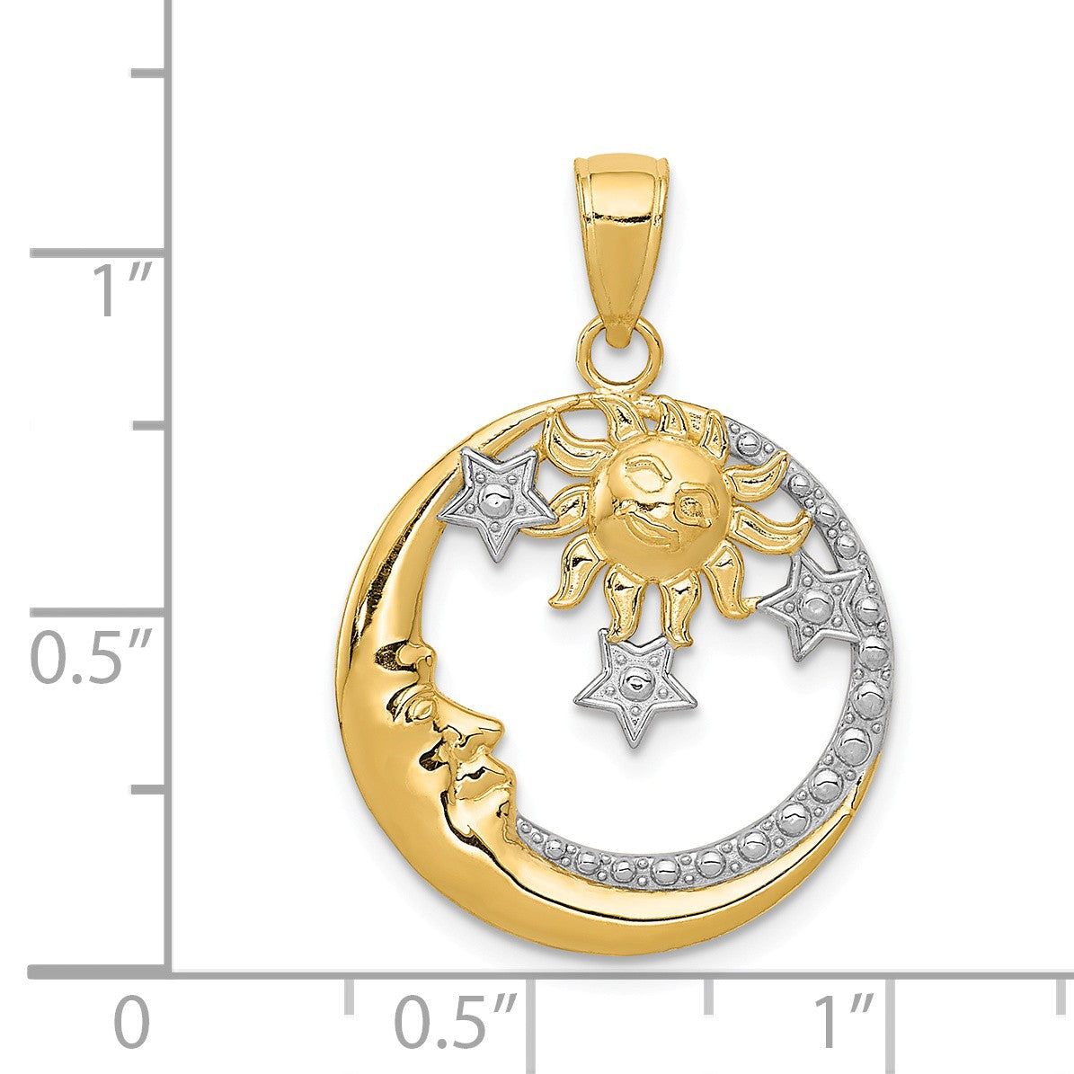 Alternate view of the 14k Yellow Gold &amp; White Rhodium Round Celestial Pendant, 20mm (3/4 in) by The Black Bow Jewelry Co.