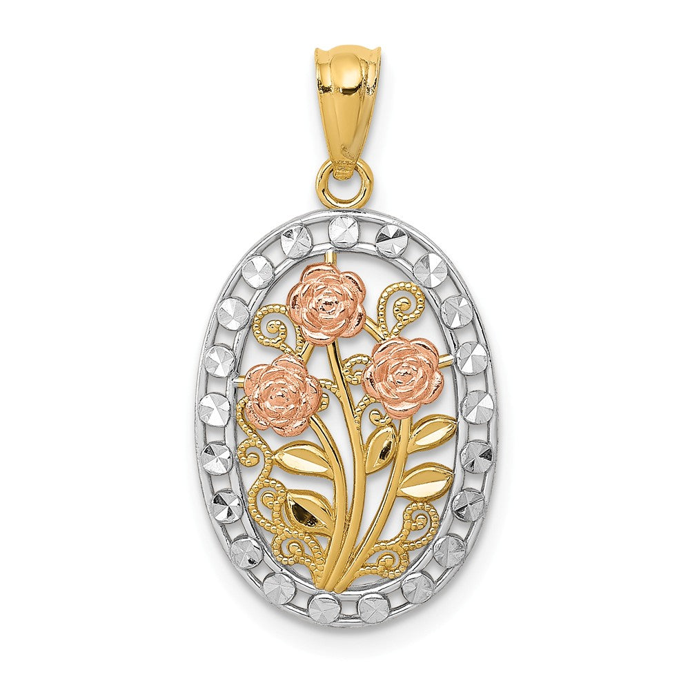 14k Yellow &amp; Rose Gold with White Rhodium Oval 3 Rose Pendant, 13mm, Item P26660 by The Black Bow Jewelry Co.