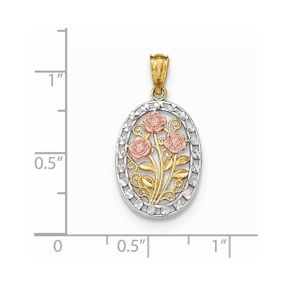 Alternate view of the 14k Yellow &amp; Rose Gold with White Rhodium Oval 3 Rose Pendant, 13mm by The Black Bow Jewelry Co.