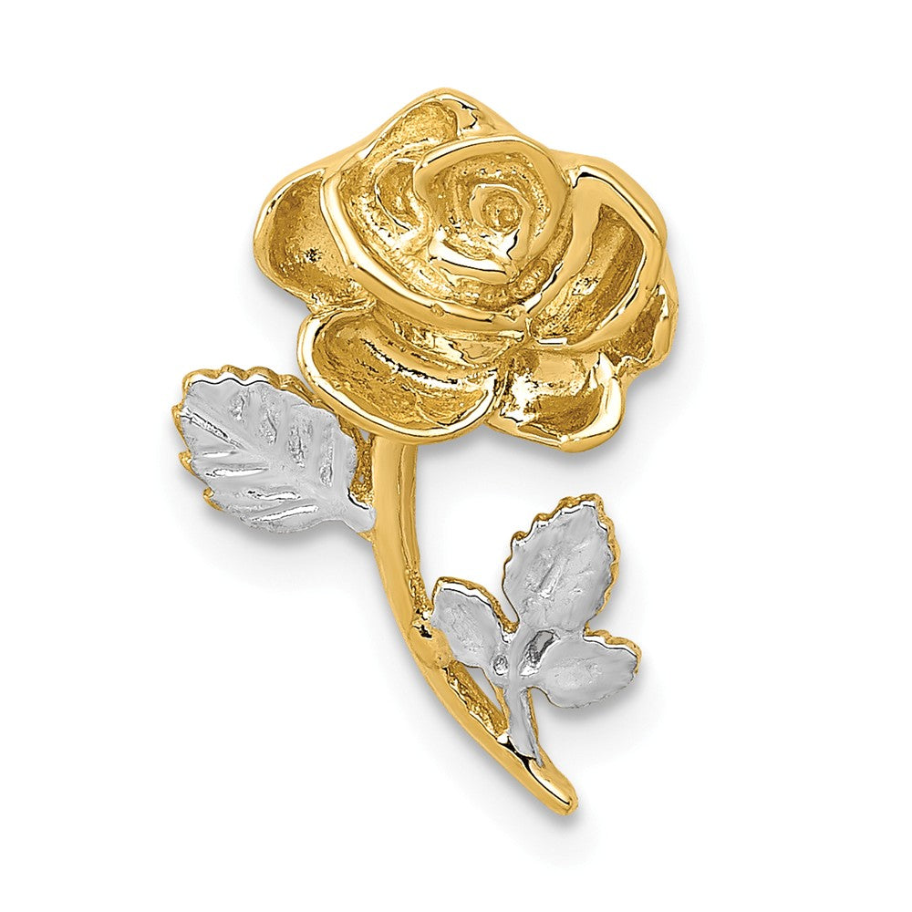 14k Yellow Gold and White Rhodium Polished Rose Slide Pendant, 10mm, Item P26663 by The Black Bow Jewelry Co.