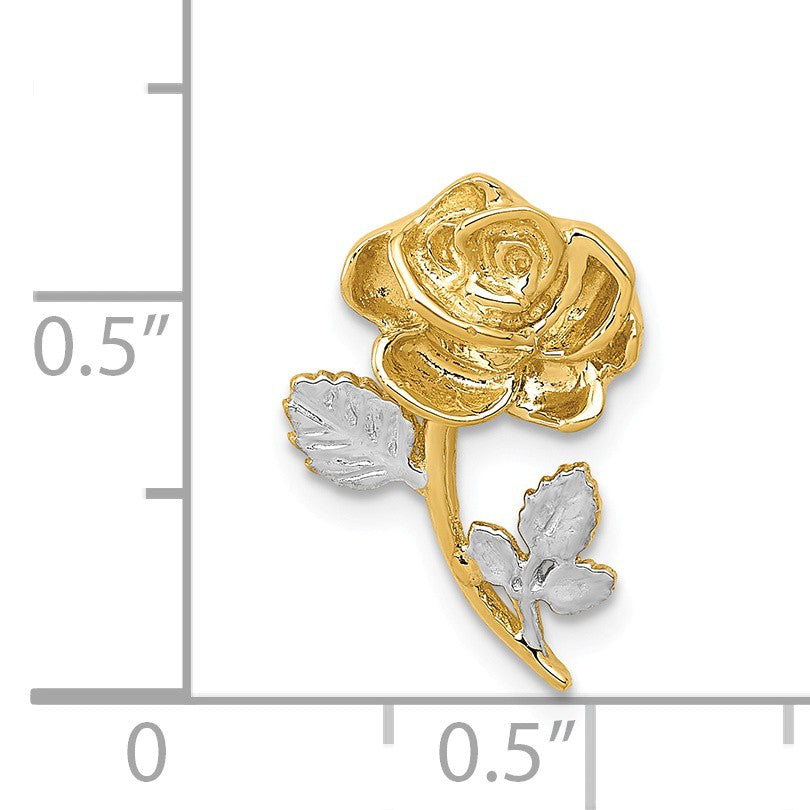 Alternate view of the 14k Yellow Gold and White Rhodium Polished Rose Slide Pendant, 10mm by The Black Bow Jewelry Co.