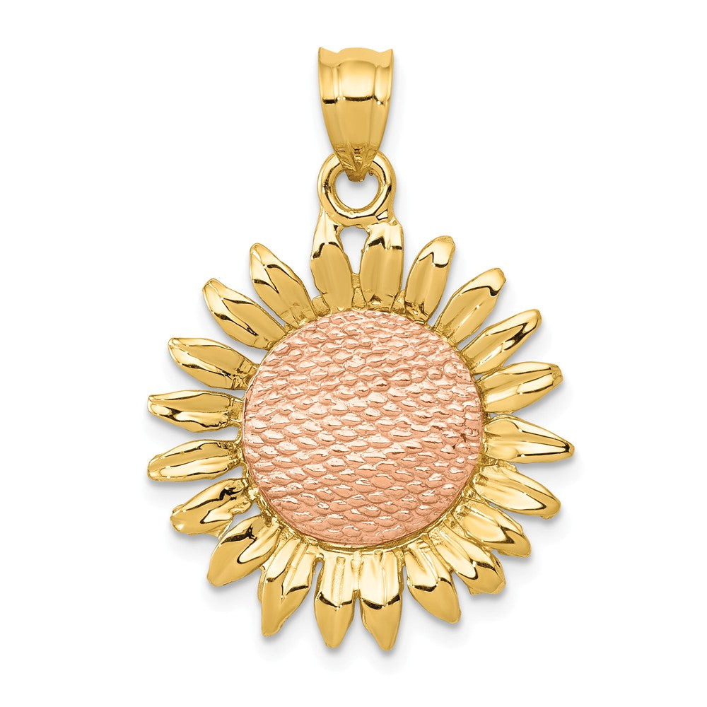 14k Yellow and Rose Gold Sunflower Pendant, 21mm (13/16 inch), Item P26674 by The Black Bow Jewelry Co.