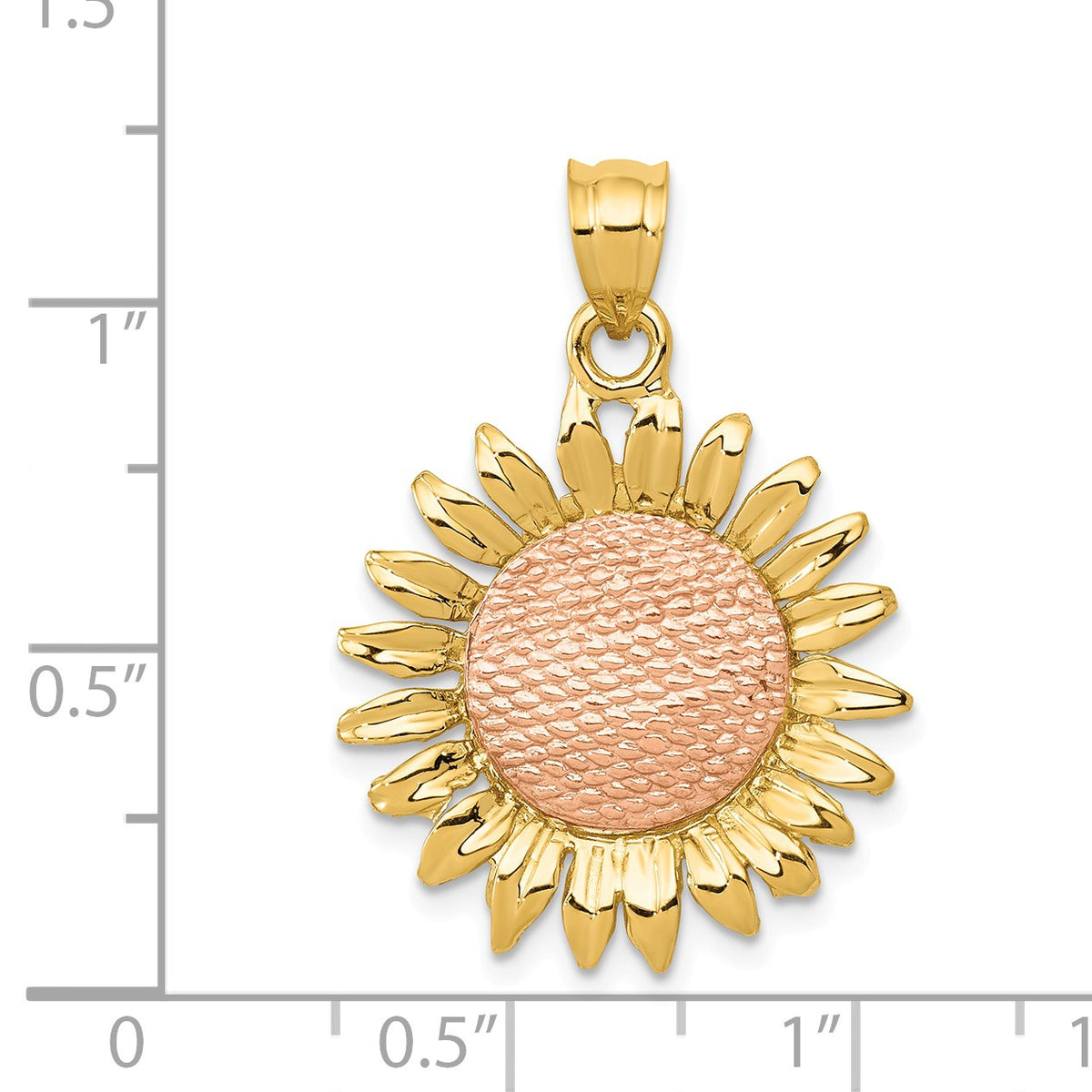 Alternate view of the 14k Yellow and Rose Gold Sunflower Pendant, 21mm (13/16 inch) by The Black Bow Jewelry Co.