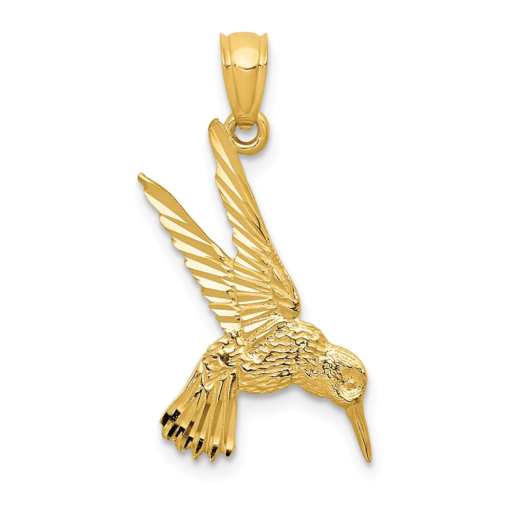 14k Yellow Gold Diamond Cut Hummingbird Pendant, 13mm (1/2 inch), Item P26683 by The Black Bow Jewelry Co.