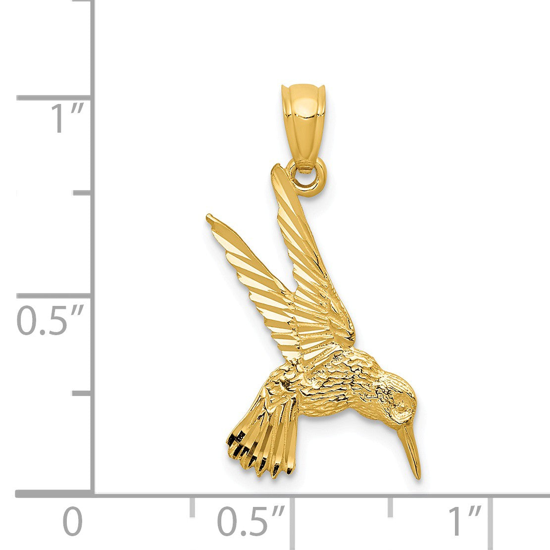 Alternate view of the 14k Yellow Gold Diamond Cut Hummingbird Pendant, 13mm (1/2 inch) by The Black Bow Jewelry Co.