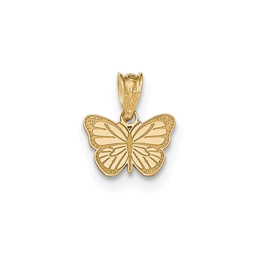 14k Yellow Gold Small Laser Etched Butterfly Pendant, 13mm (1/2 inch), Item P26686 by The Black Bow Jewelry Co.