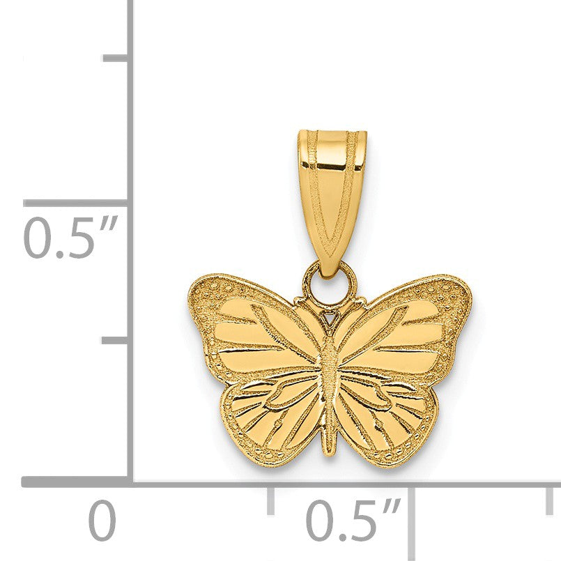 Alternate view of the 14k Yellow Gold Small Laser Etched Butterfly Pendant, 13mm (1/2 inch) by The Black Bow Jewelry Co.