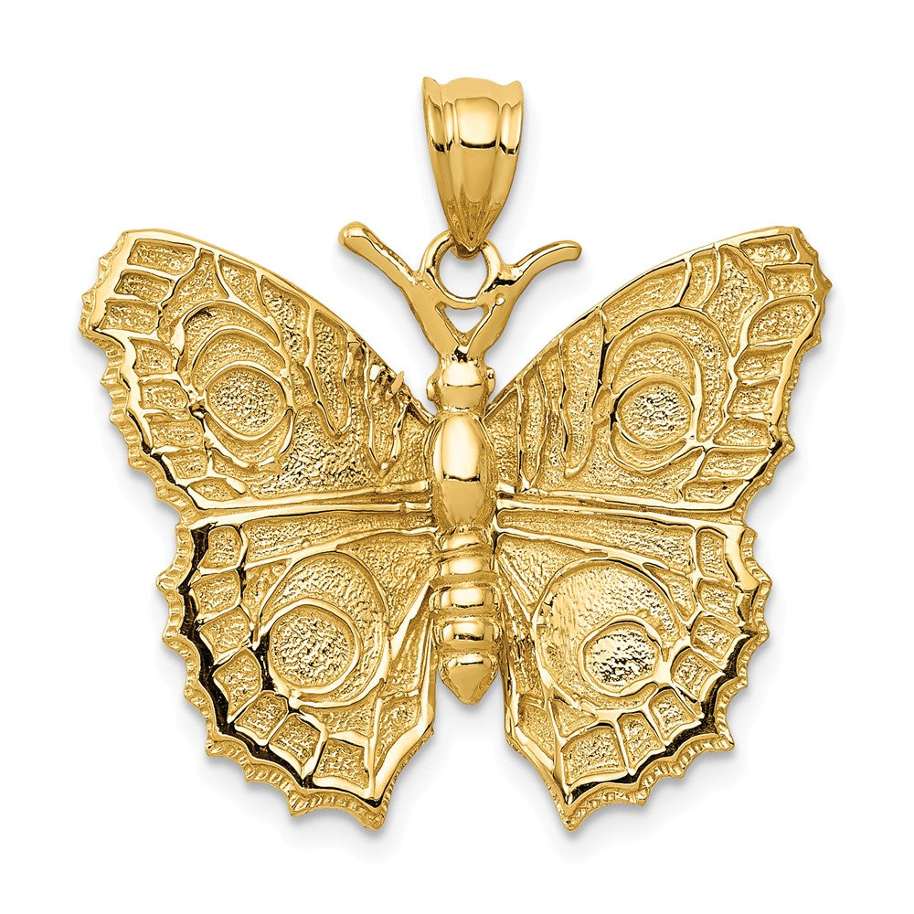 14k Yellow Gold Textured Butterfly Pendant, 28mm (1 1/8 inch), Item P26688 by The Black Bow Jewelry Co.