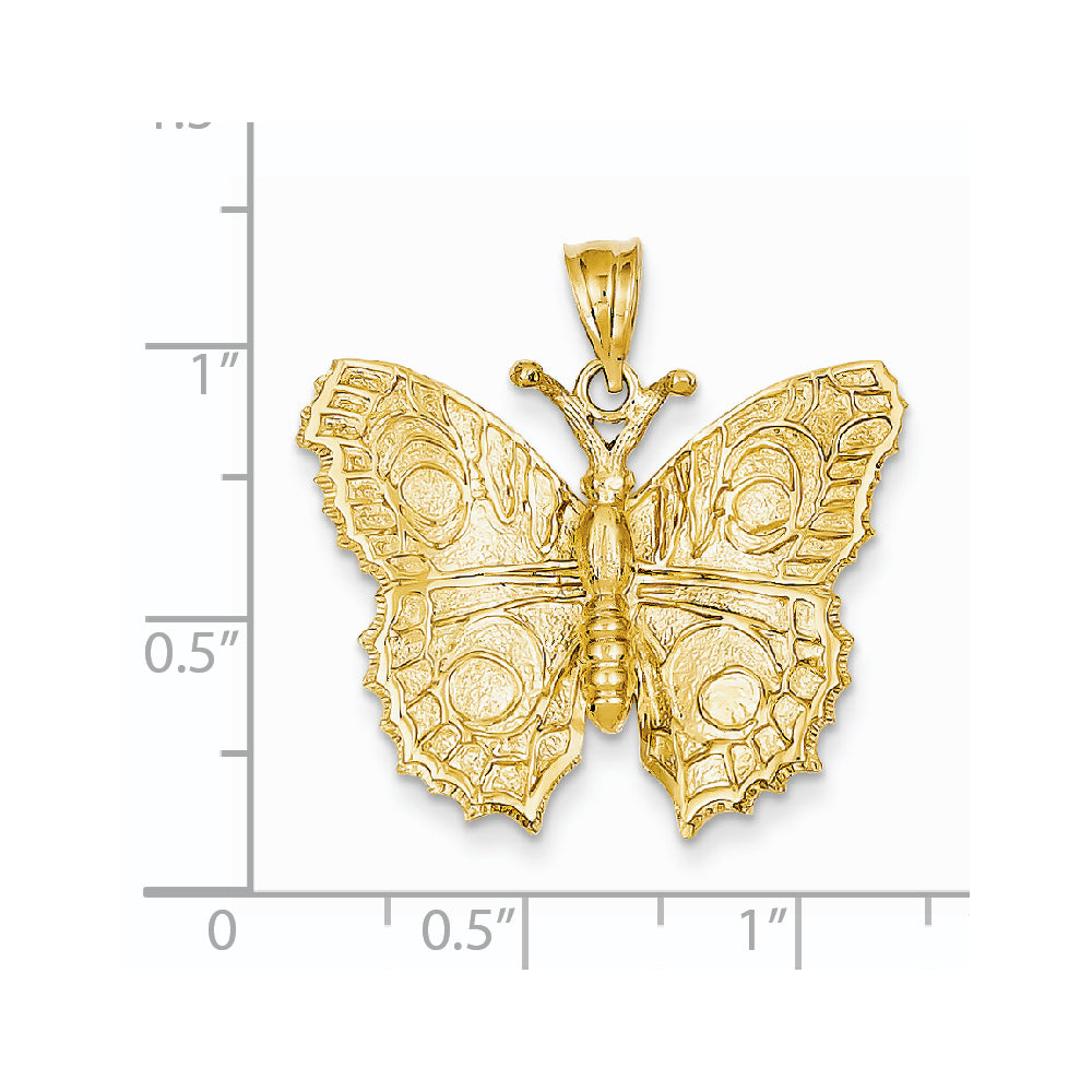 Alternate view of the 14k Yellow Gold Textured Butterfly Pendant, 28mm (1 1/8 inch) by The Black Bow Jewelry Co.
