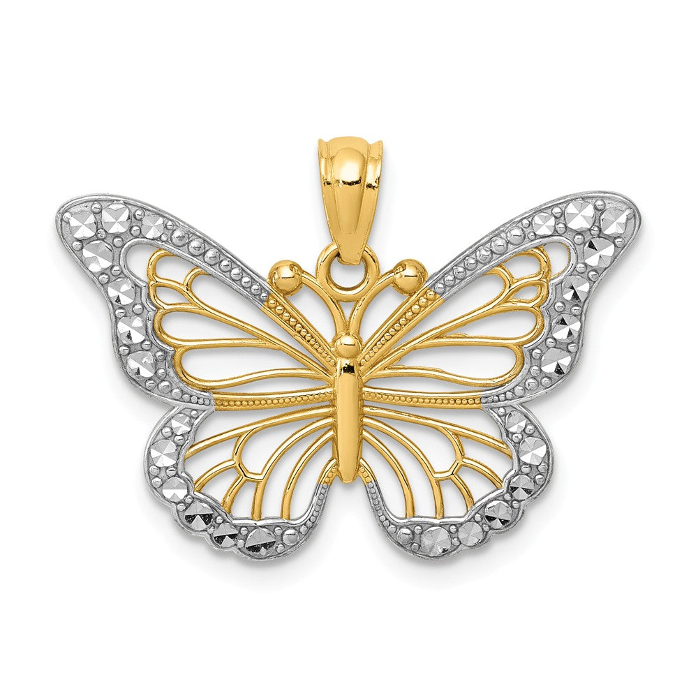 14k Yellow Gold with White Rhodium Ornate Butterfly Pendant, 26mm, Item P26700 by The Black Bow Jewelry Co.