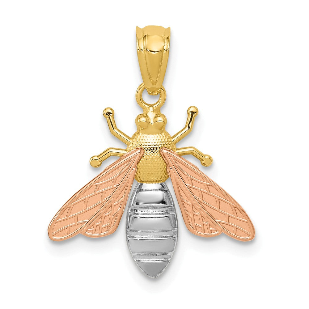 14k Two Tone Gold &amp; White Rhodium 2D Bee Pendant, 17mm (5/8 inch), Item P26706 by The Black Bow Jewelry Co.