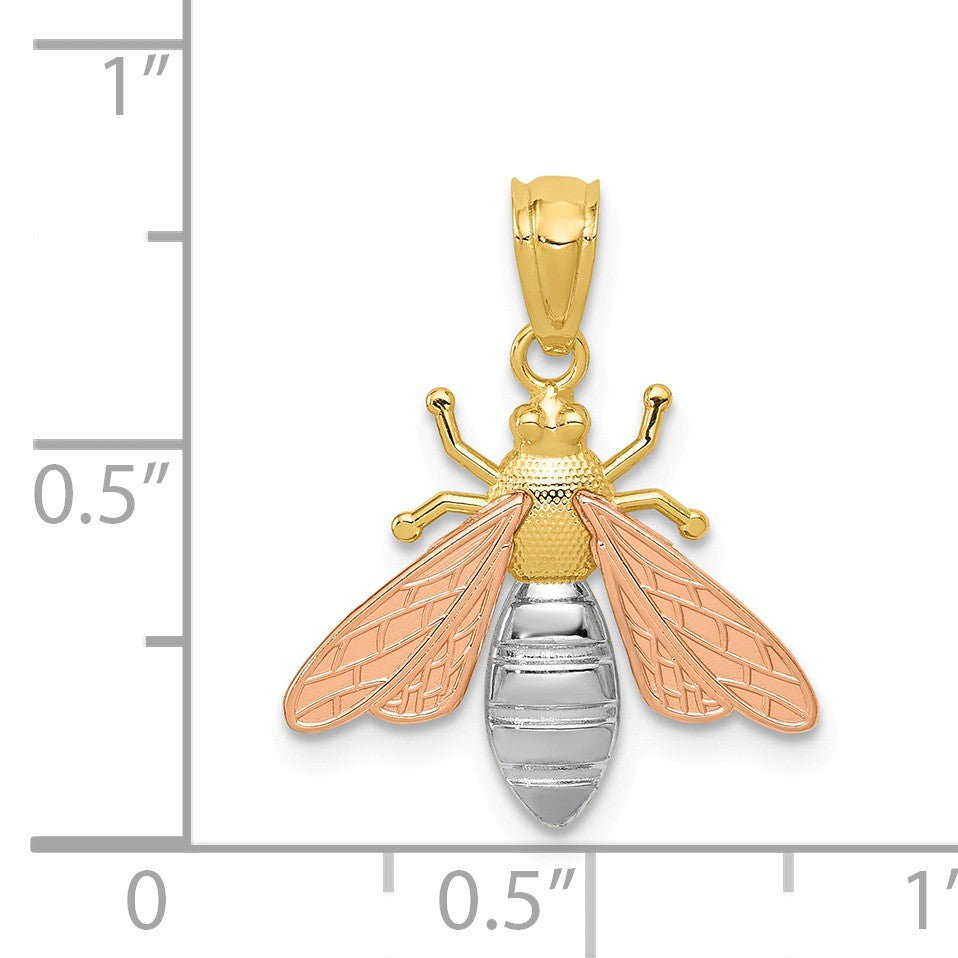 Alternate view of the 14k Two Tone Gold &amp; White Rhodium 2D Bee Pendant, 17mm (5/8 inch) by The Black Bow Jewelry Co.