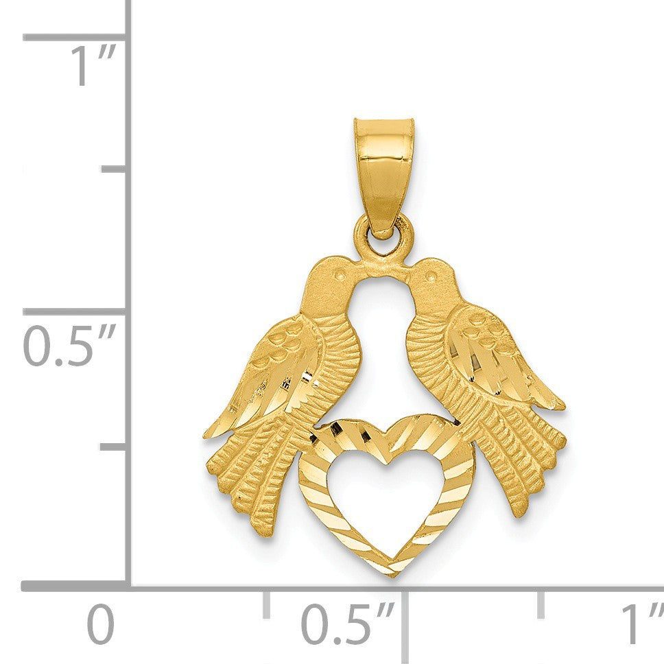 Alternate view of the 14k Yellow Gold Diamond Cut Love Birds &amp; Heart Pendant, 17mm (5/8 in) by The Black Bow Jewelry Co.