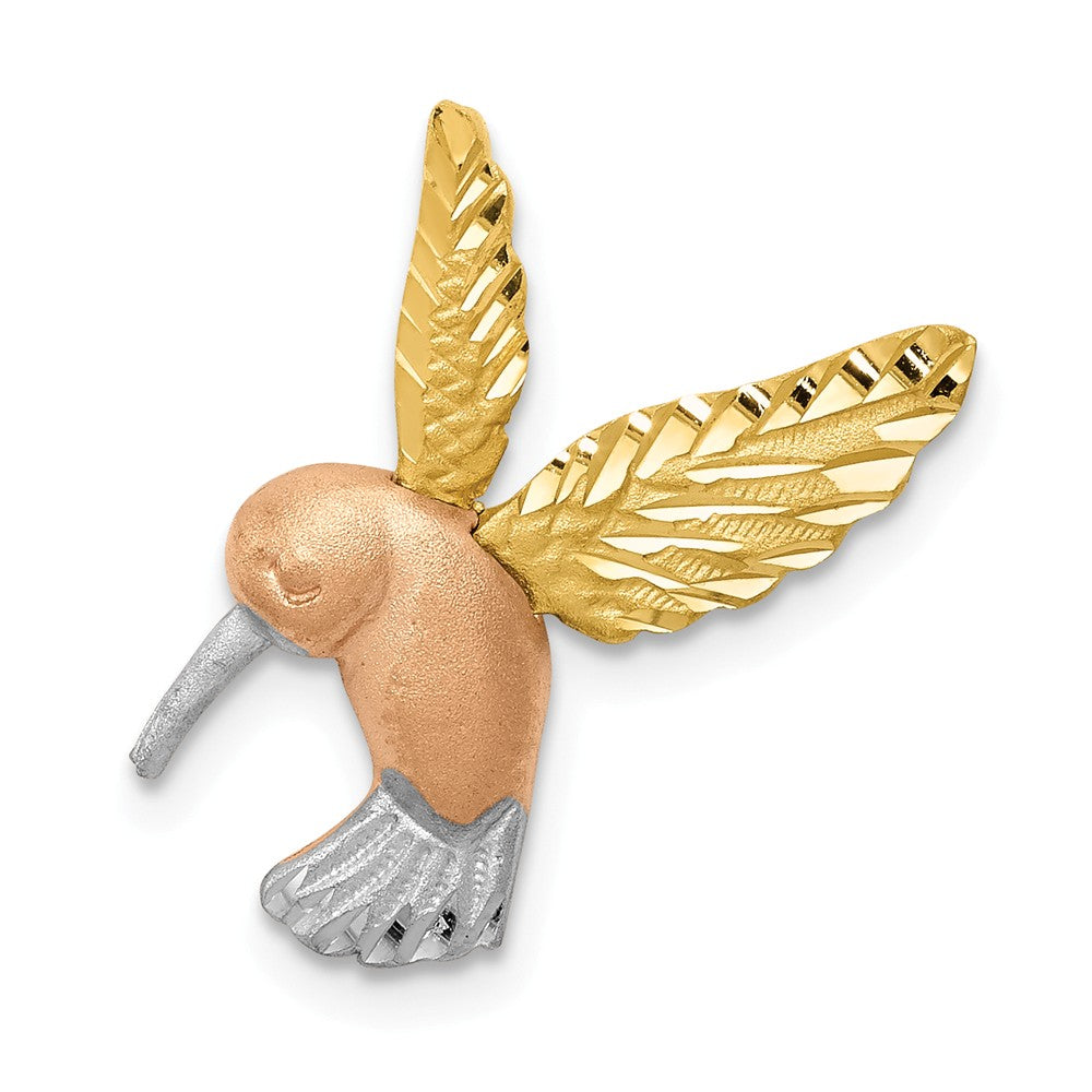 14k Two Tone Gold & White Rhodium 2D Hummingbird Slide Pendant, 18mm, Item P26715 by The Black Bow Jewelry Co.