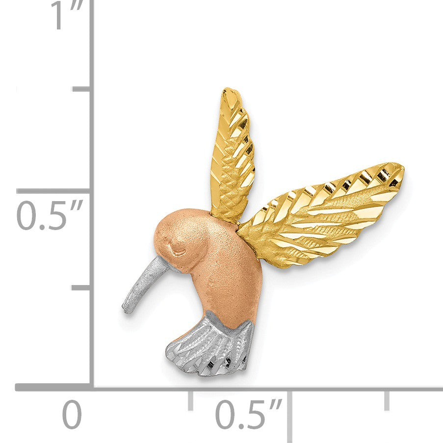 Alternate view of the 14k Two Tone Gold &amp; White Rhodium 2D Hummingbird Slide Pendant, 18mm by The Black Bow Jewelry Co.