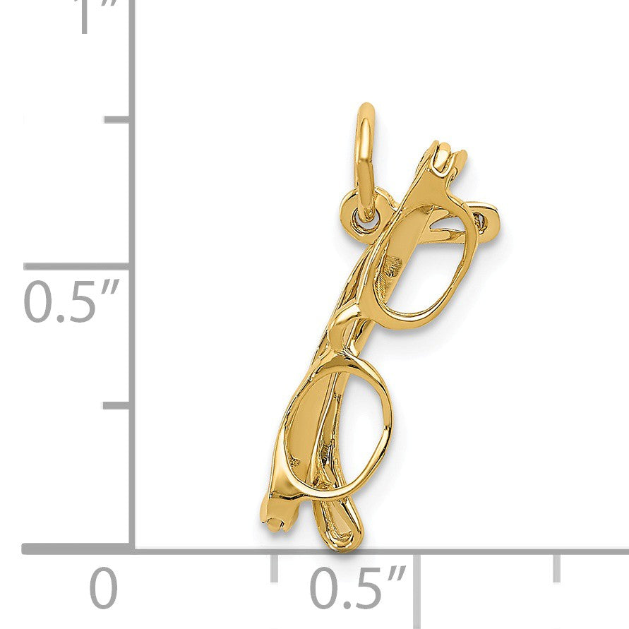 Alternate view of the 14k Yellow Gold 3D Glasses Charm or Pendant, 6 x 20mm (1/4 x 3/4 inch) by The Black Bow Jewelry Co.