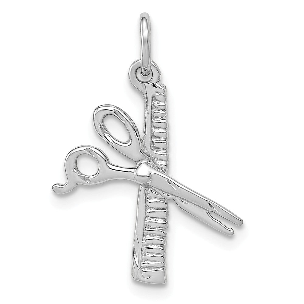 14k White Gold Comb and Scissors Charm or Pendant, 16mm (5/8 inch), Item P26729 by The Black Bow Jewelry Co.