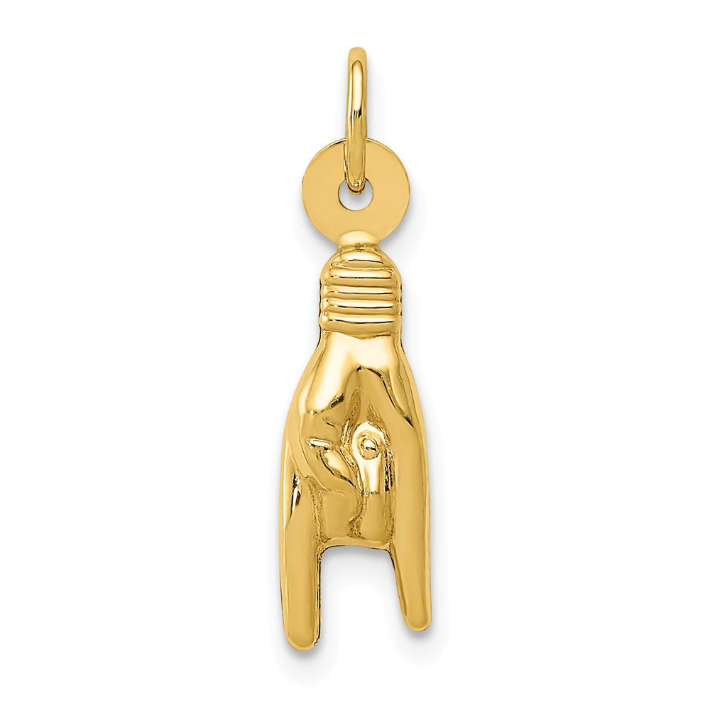 14k Yellow Gold Hollow 3D Italian Hand Sign Charm or Pendant, 5 x 22mm, Item P26738 by The Black Bow Jewelry Co.