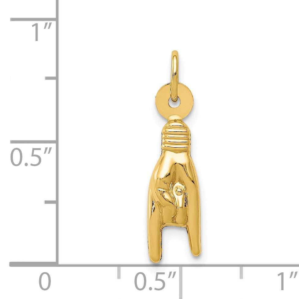 Alternate view of the 14k Yellow Gold Hollow 3D Italian Hand Sign Charm or Pendant, 5 x 22mm by The Black Bow Jewelry Co.