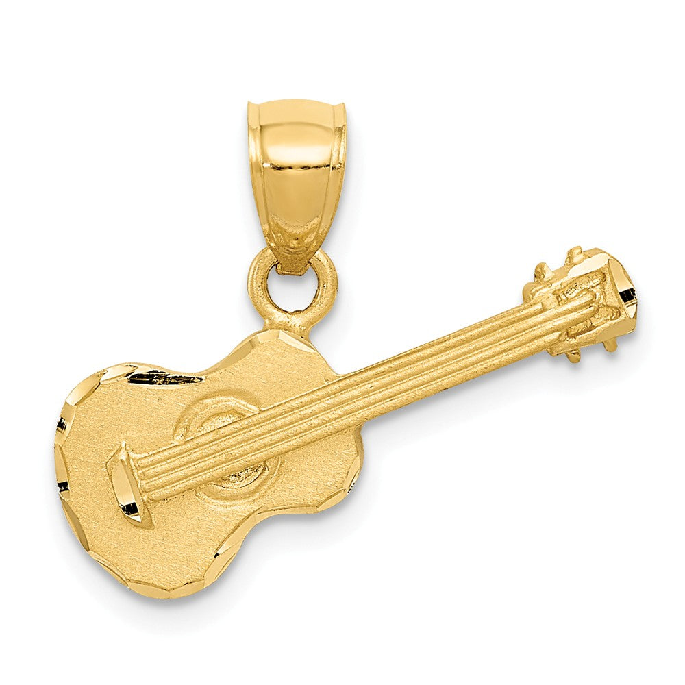 14k Yellow Gold Satin &amp; Diamond Cut 2D Acoustic Guitar Pendant, 20mm, Item P26740 by The Black Bow Jewelry Co.