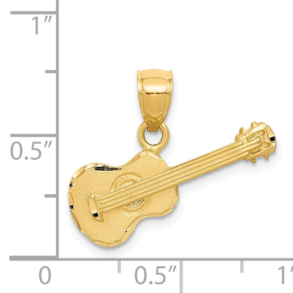 Alternate view of the 14k Yellow Gold Satin &amp; Diamond Cut 2D Acoustic Guitar Pendant, 20mm by The Black Bow Jewelry Co.
