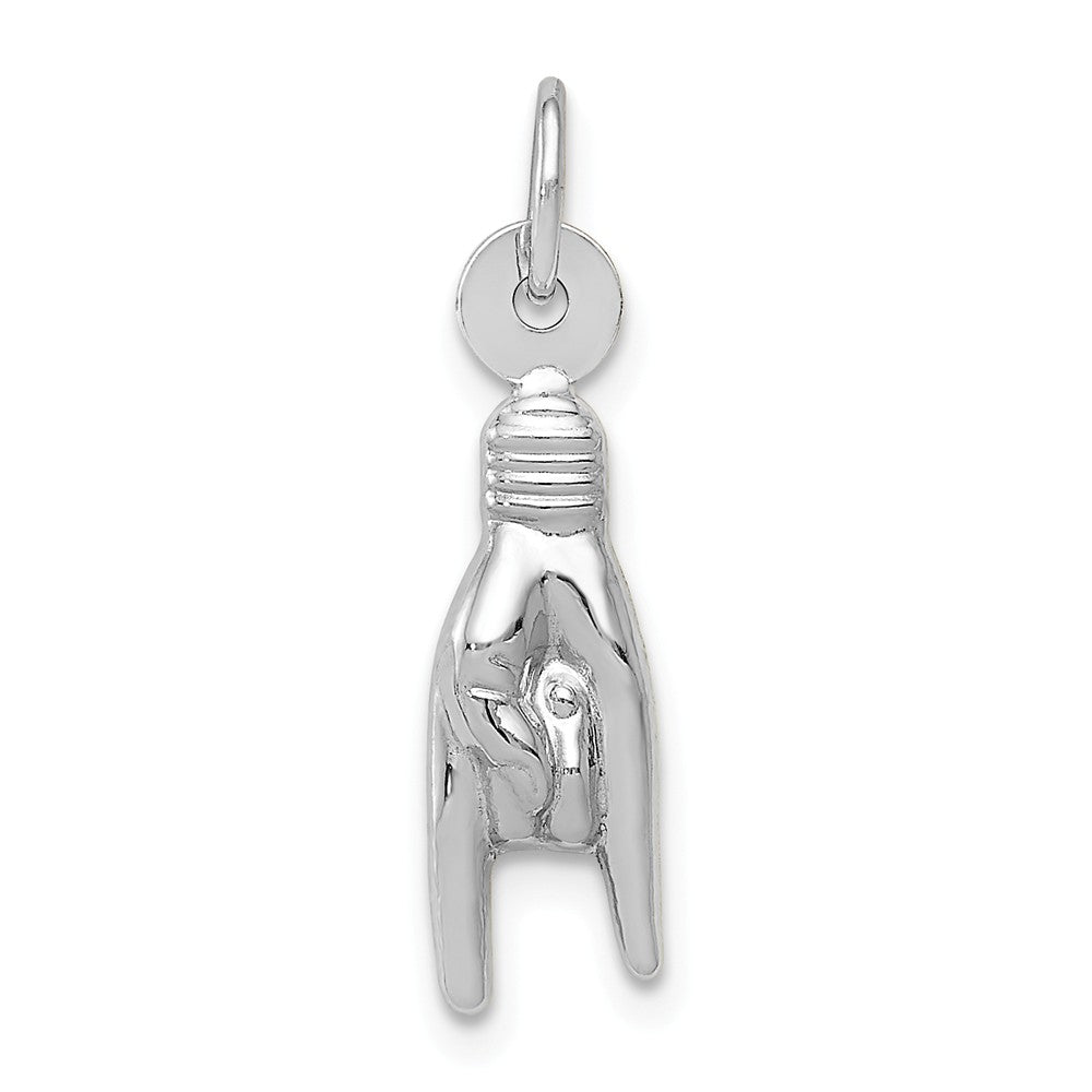 14k White  Gold Hollow 3D Rock On Hand Sign Charm or Pendant, 5 x 22mm, Item P26741 by The Black Bow Jewelry Co.