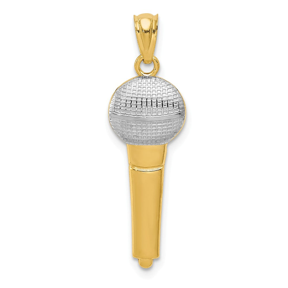 14k Yellow Gold and White Rhodium Microphone Pendant, 9 x 29mm, Item P26743 by The Black Bow Jewelry Co.