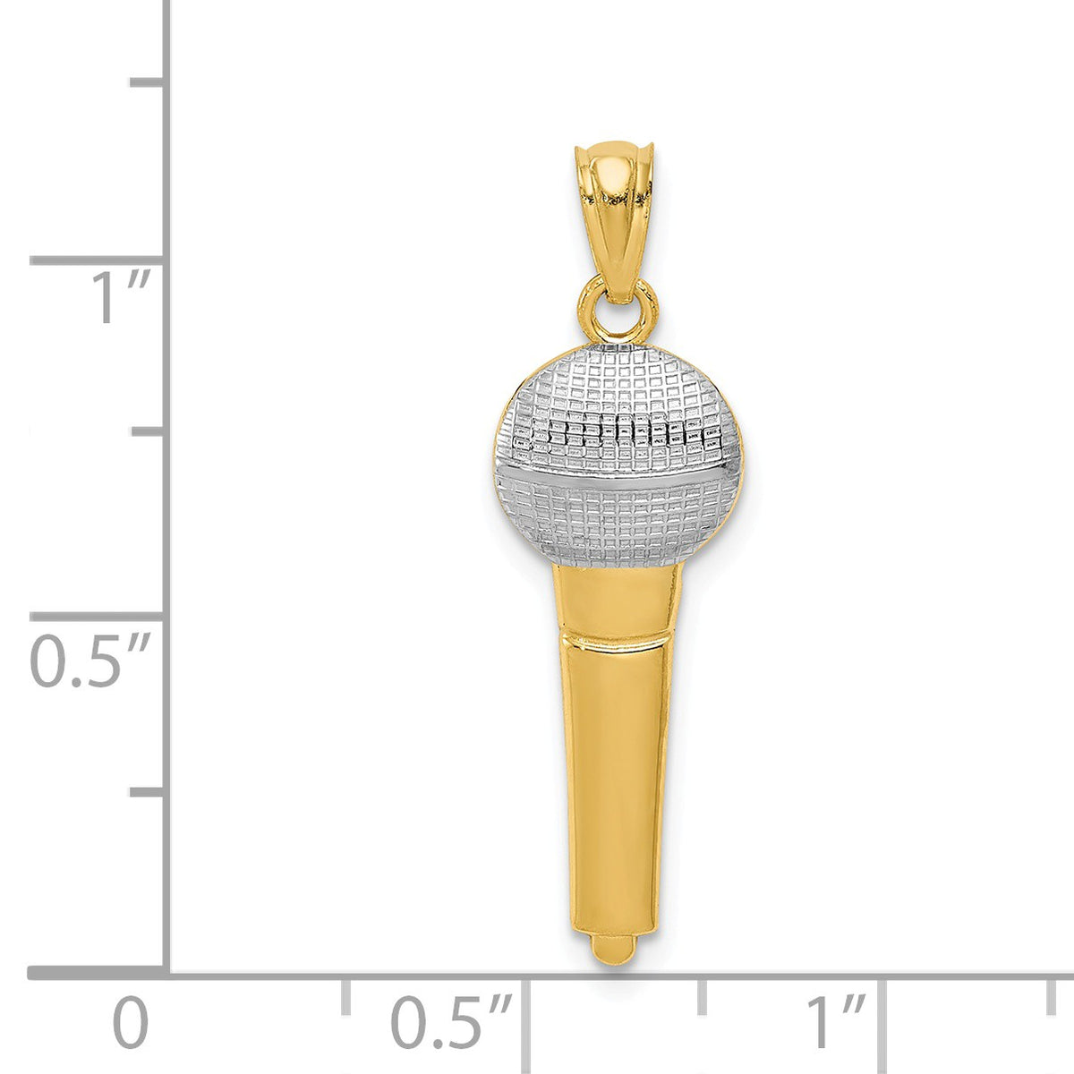 Alternate view of the 14k Yellow Gold and White Rhodium Microphone Pendant, 9 x 29mm by The Black Bow Jewelry Co.