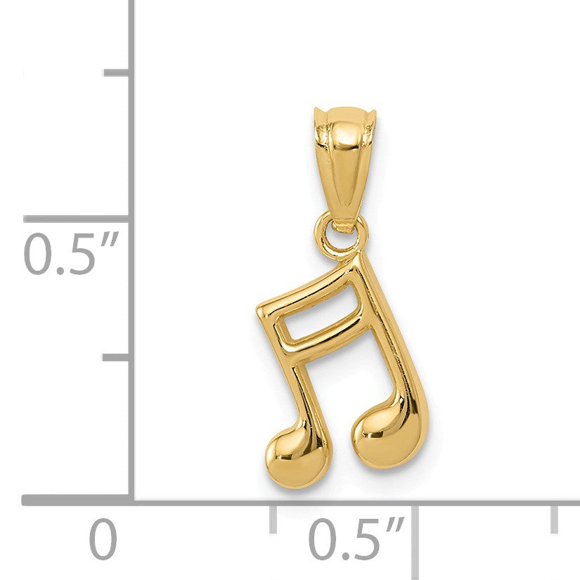 Alternate view of the 14k Yellow Gold Small 2D Double Note Pendant, 8mm (5/16 inch) by The Black Bow Jewelry Co.