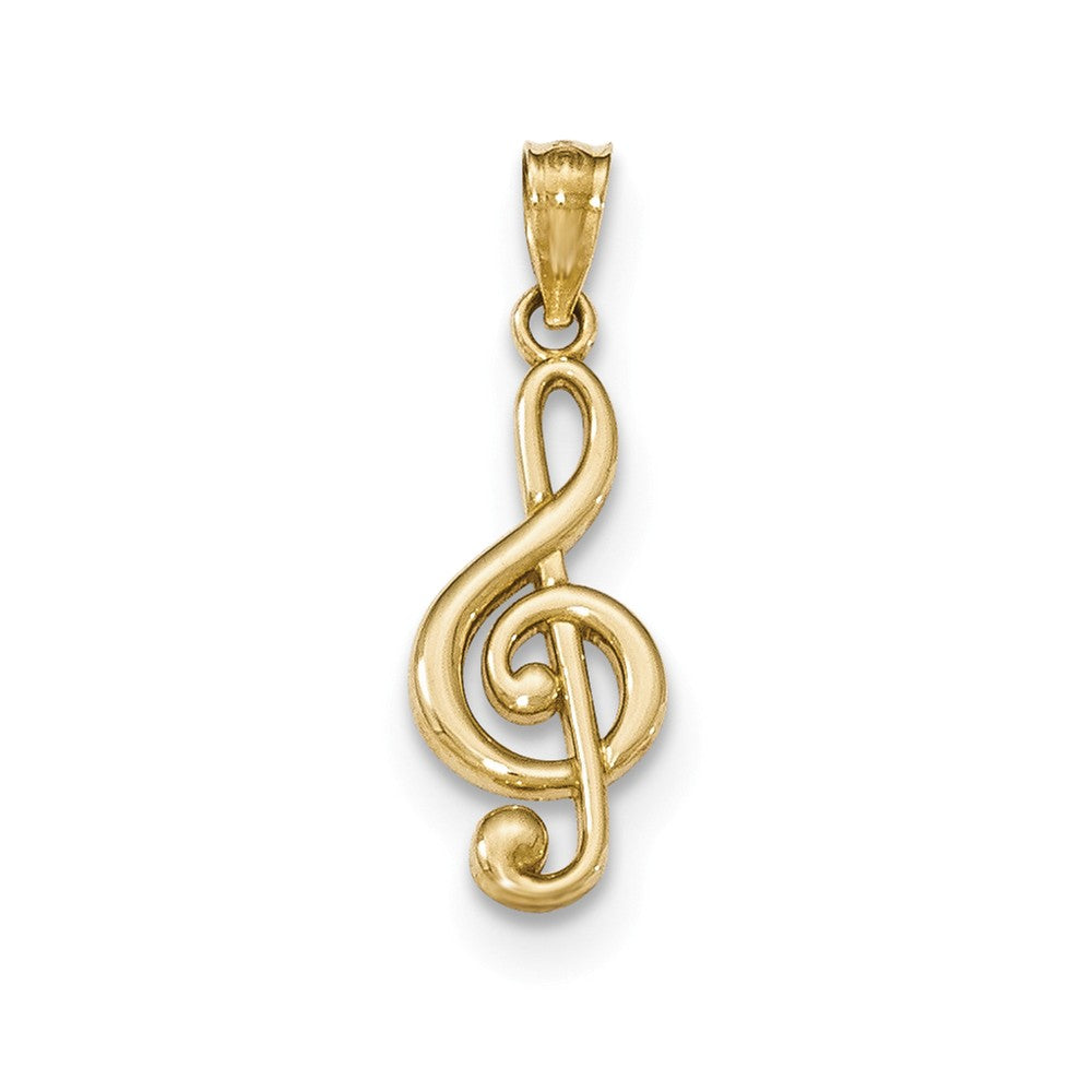 14k Yellow Gold Polished Treble Clef Pendant, 9 x 25mm (3/8 x 1 inch), Item P26756 by The Black Bow Jewelry Co.