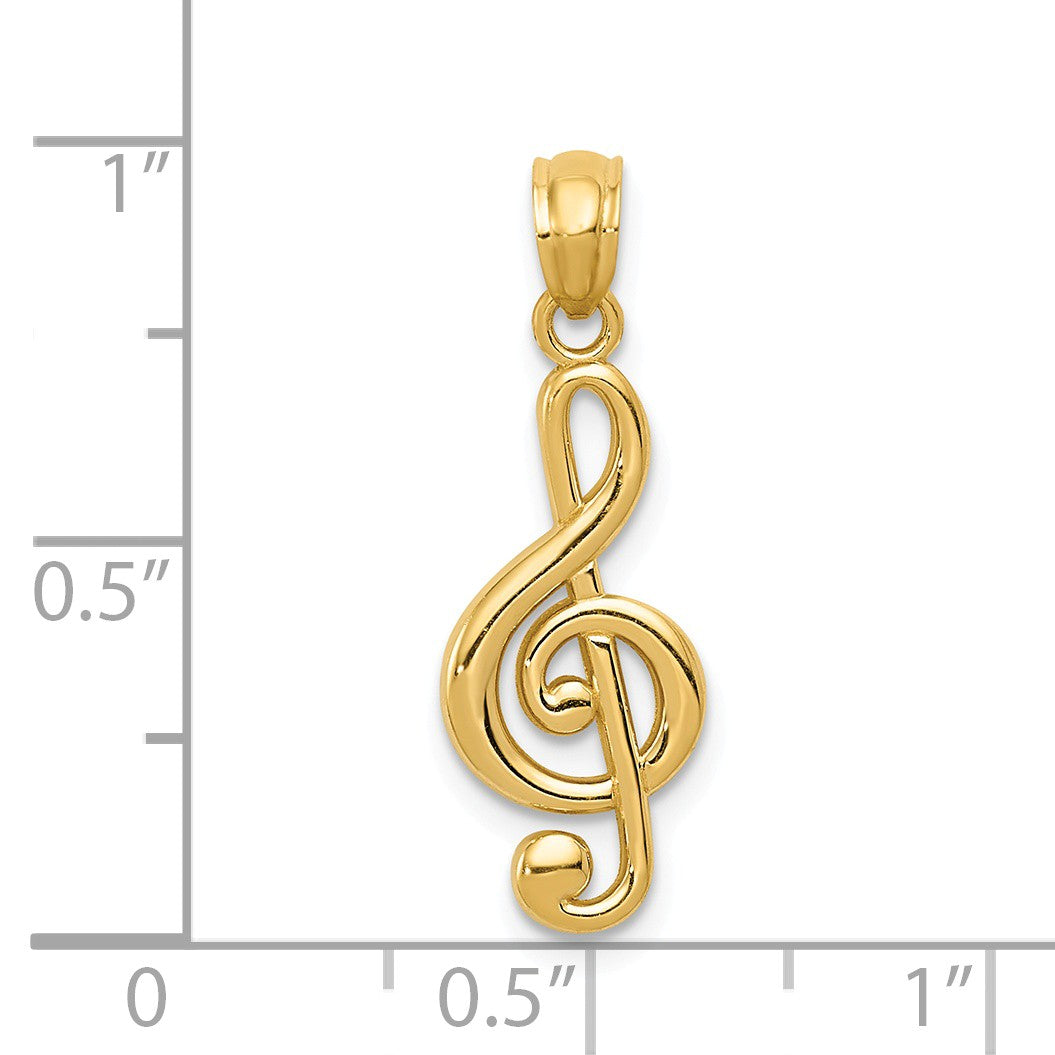 Alternate view of the 14k Yellow Gold Polished Treble Clef Pendant, 9 x 25mm (3/8 x 1 inch) by The Black Bow Jewelry Co.