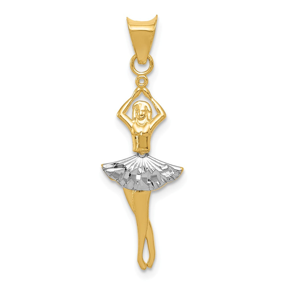 14k Yellow Gold and White Rhodium Moveable Dancer Pendant, 11 x 33mm, Item P26761 by The Black Bow Jewelry Co.