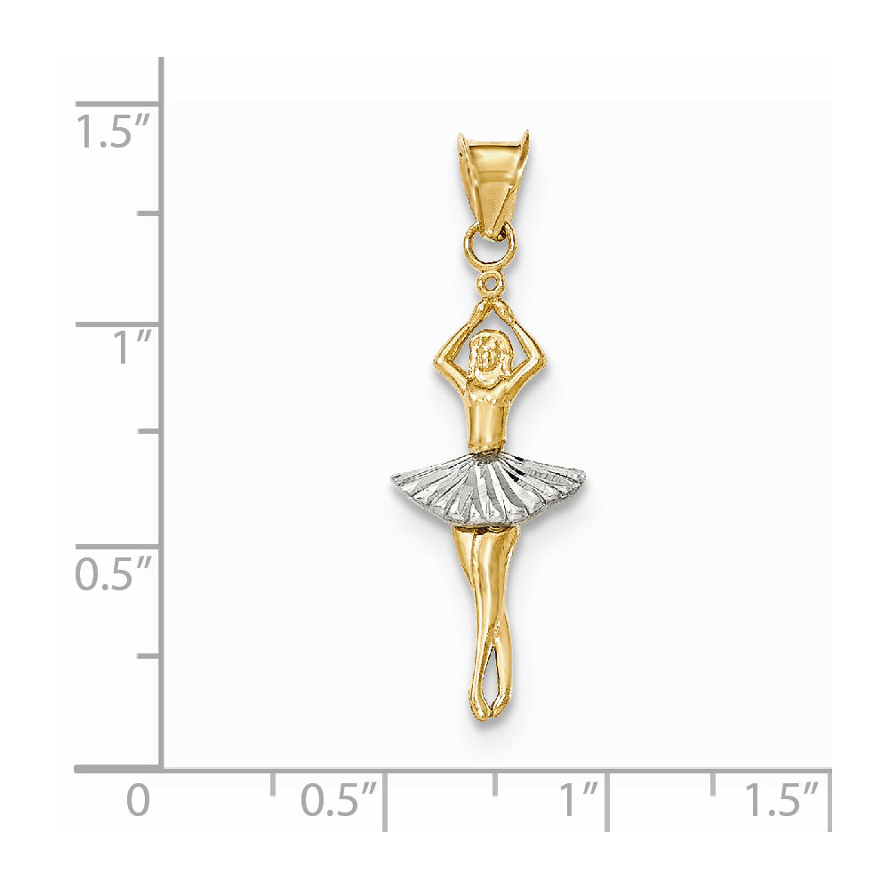 Alternate view of the 14k Yellow Gold and White Rhodium Moveable Dancer Pendant, 11 x 33mm by The Black Bow Jewelry Co.
