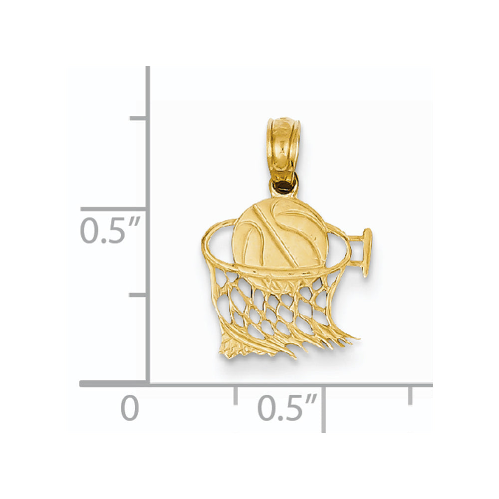 Alternate view of the 14k Yellow Gold Small Basketball in Net Pendant, 12mm (7/16 inch) by The Black Bow Jewelry Co.