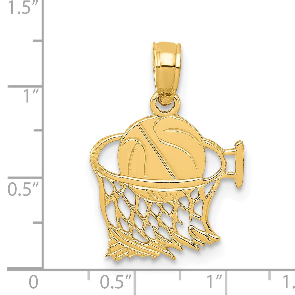 Alternate view of the 14k Yellow Gold Small Basketball in Net Pendant, 12mm (7/16 inch) by The Black Bow Jewelry Co.