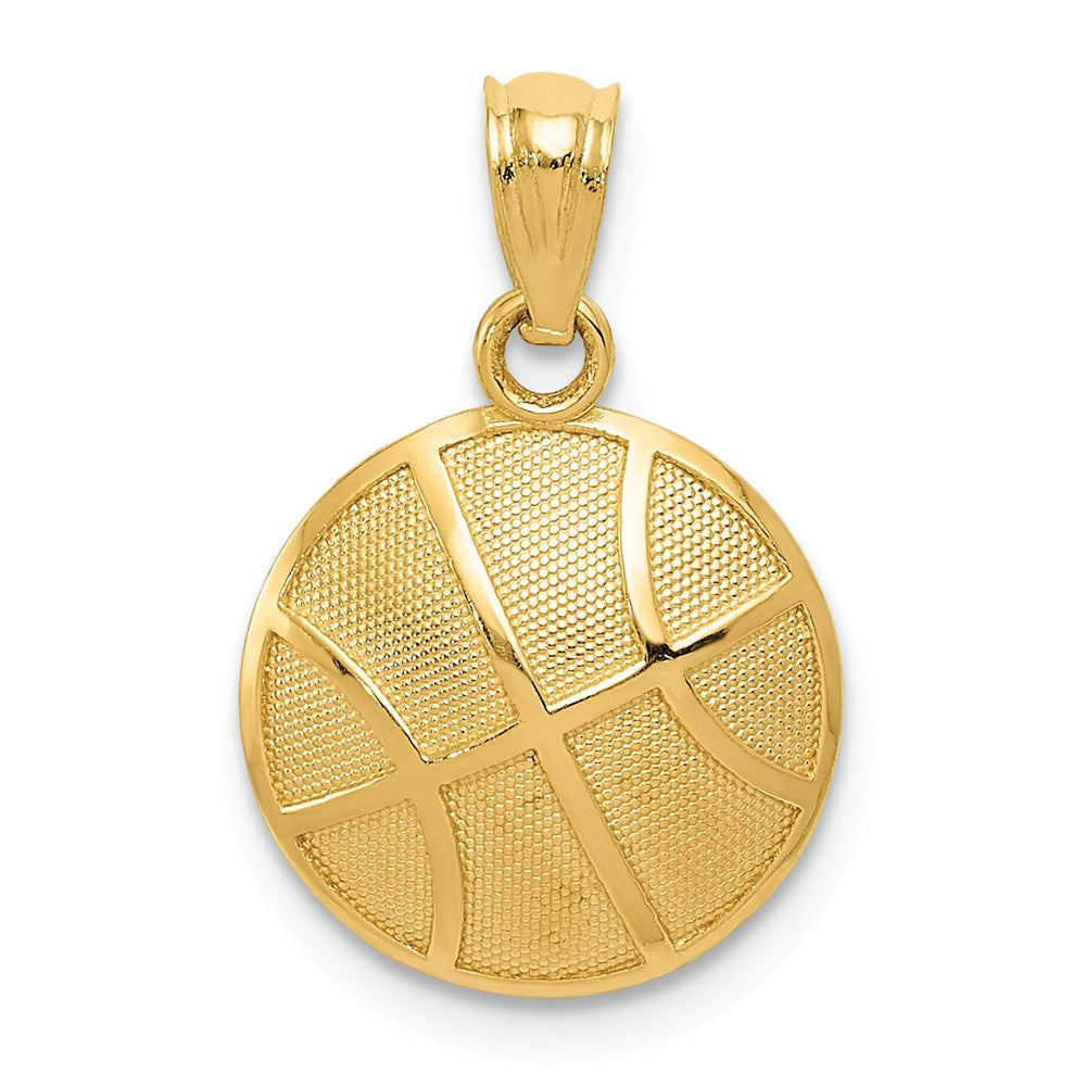 14k Yellow Gold 2D Textured Basketball Pendant, 13mm (1/2 inch), Item P26778 by The Black Bow Jewelry Co.
